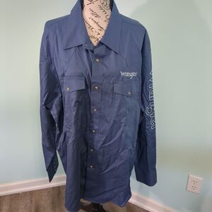 Wrangler Men's Embroidered Logo Western Cowboy Button Down Shirt Blue Sz XXL 2XL